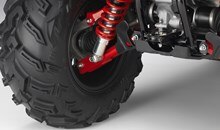 Aggressively styled Maxxis tires provide excellent comfort and traction. Plastic CV joint boots on the front driveshafts are tough and tear-resistant with sealed steering-knuckle bearings for extended durability.
