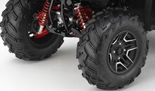 The Rubicon DCT Deluxe starts with all the same great features as the DCT IRS EPS, then adds lightweight aluminum wheels, red-painted shock springs, red-painted suspension arms and a unique white colour scheme.