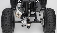 Enclosed-axle swingarm offers optimized stiffness for improved toughness and excellent handling performance. Rubber swingarm pivot bushings provide excellent low-speed ride comfort and increased durability.